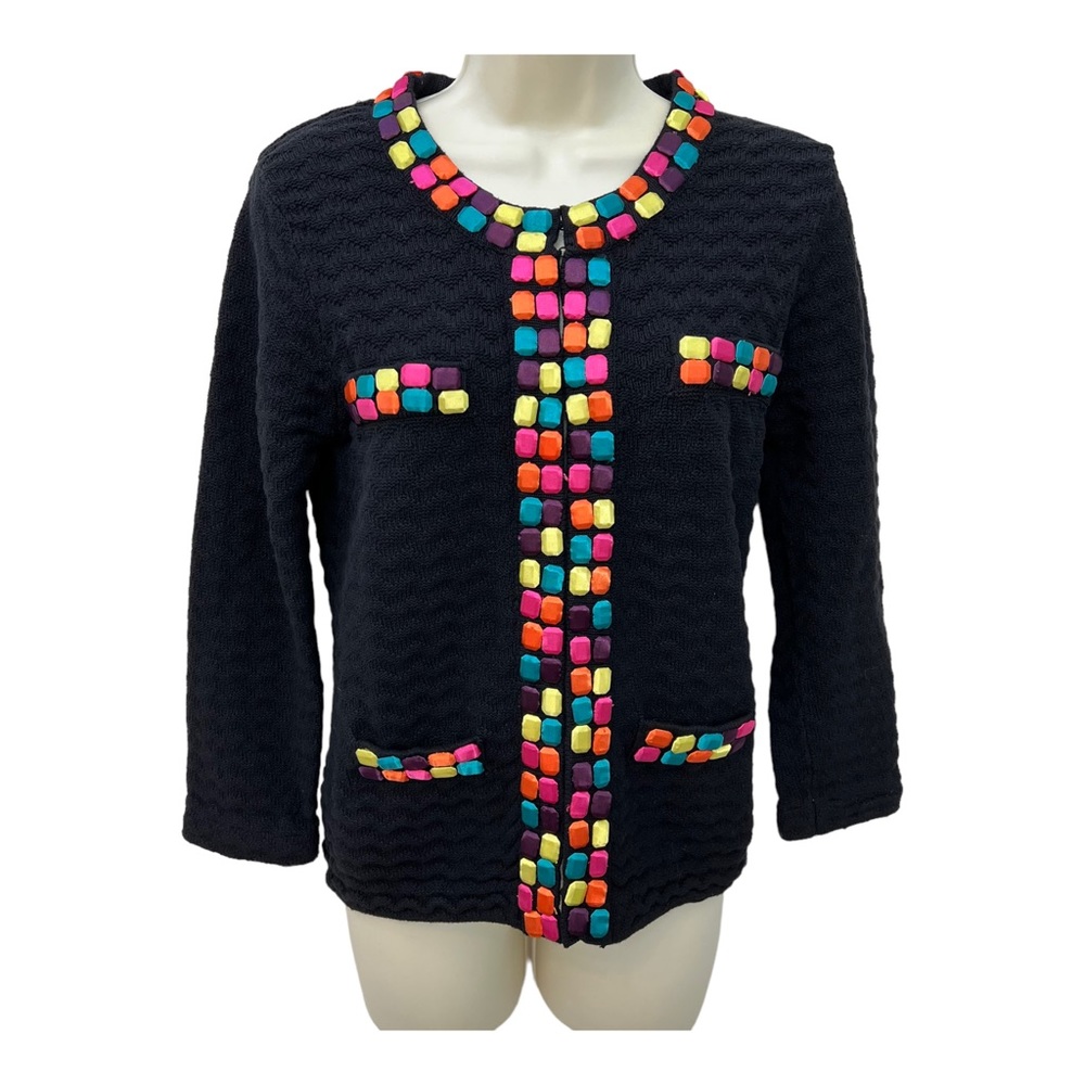 Vintage 90’s Michael Simon Black Embellished Rainbow 3D Cardigan Jacket